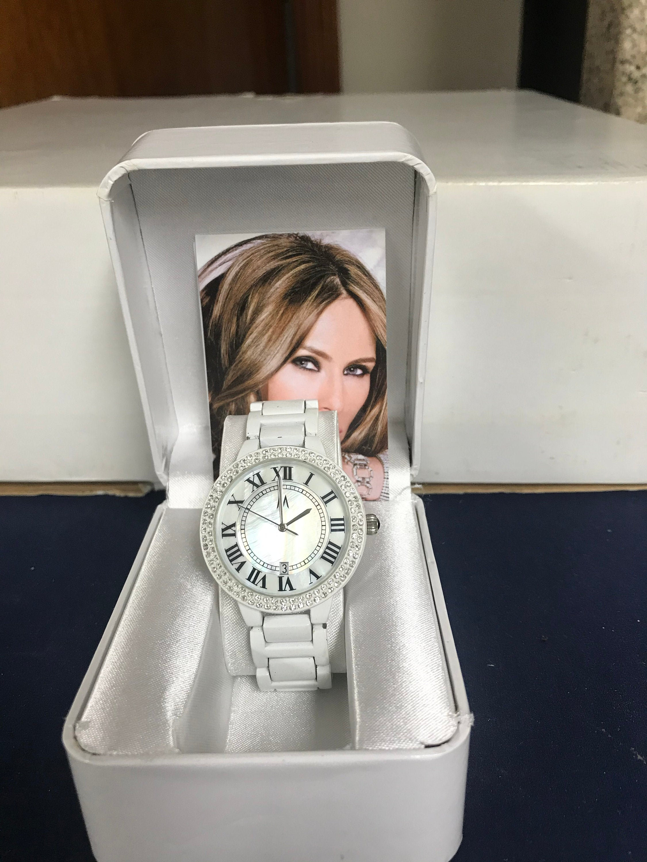 Melania wrist watch silver with rhinestones and pearl face $_57.JPG?set_id=880000500F main image 4