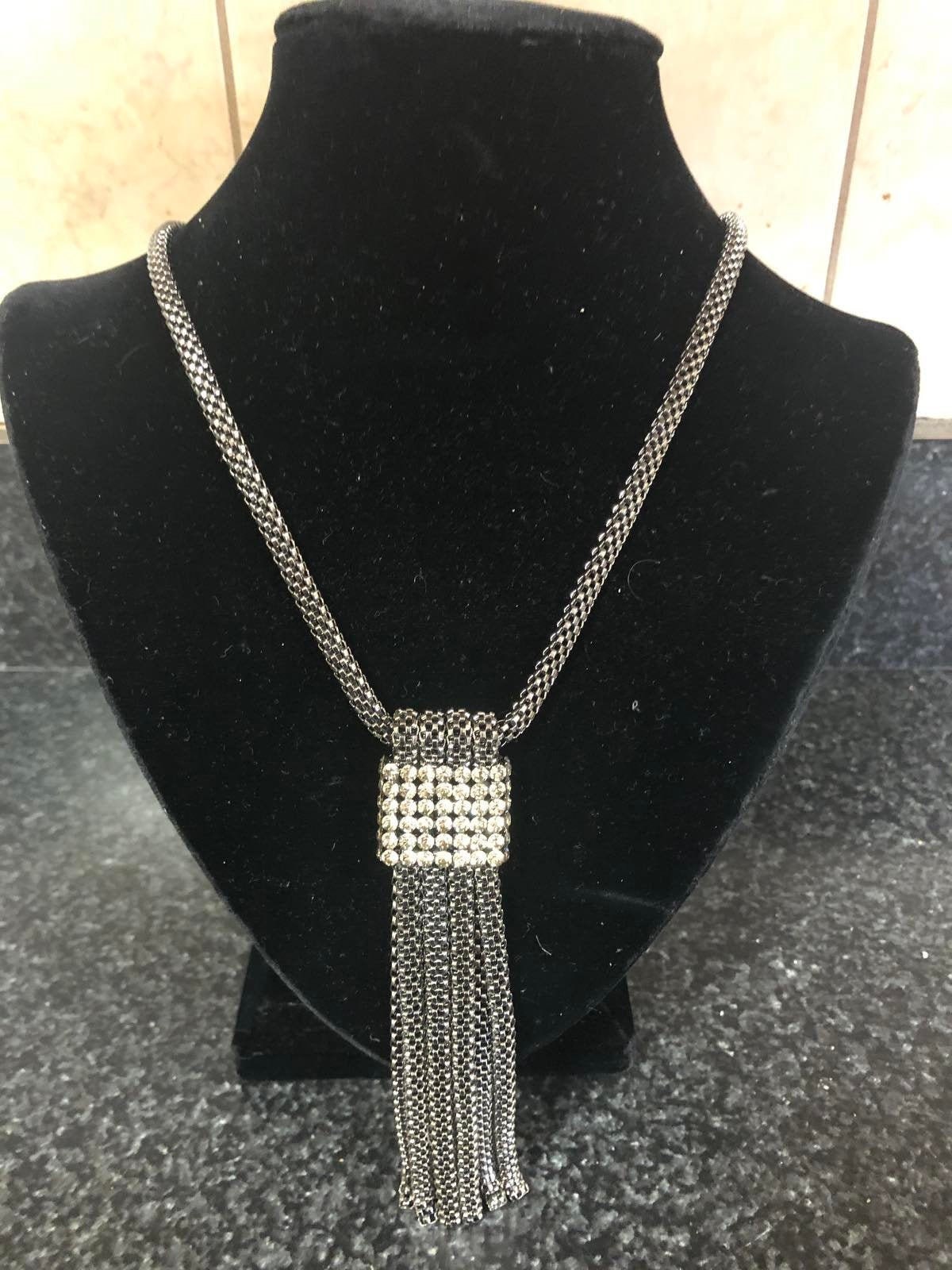 Melania Trump Metallic Black Fashion Necklace With Tassles Etsy