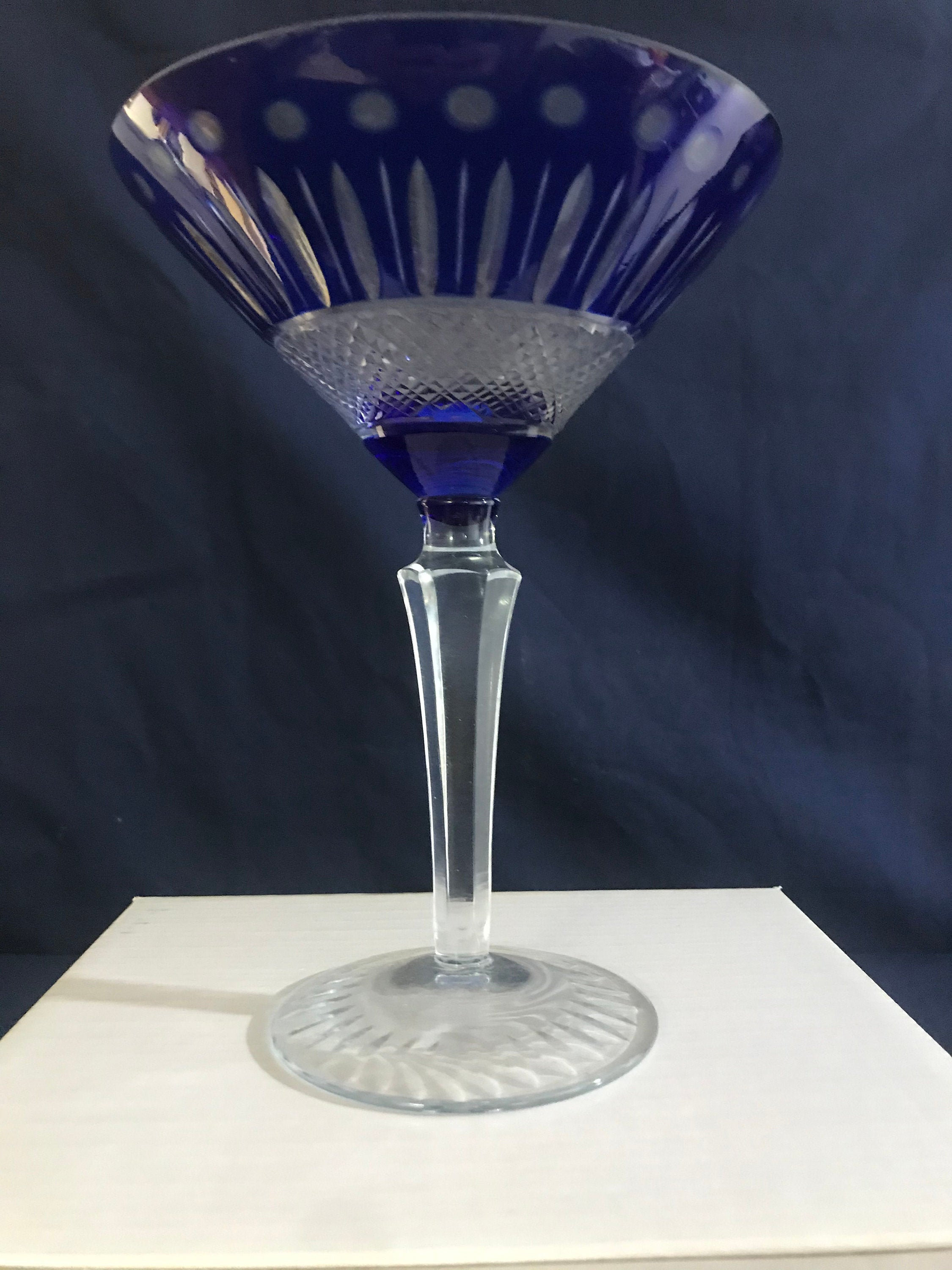 AJKA Crystal Cobalt Blue Martini Glass With Beautiful Design Etsy