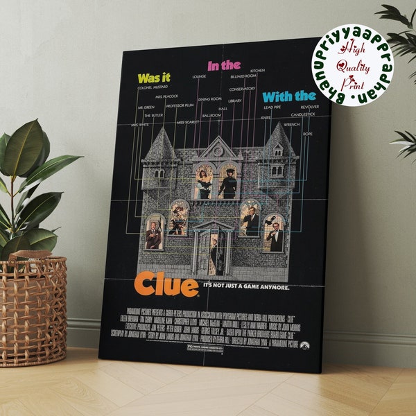 Clue 80s Film It's Not Just A Game Anymore Poster, Rooms In Isolated Mansion Movie Vintage Art Print, Miss Scarlet Mr. Boddy Poster Unframed