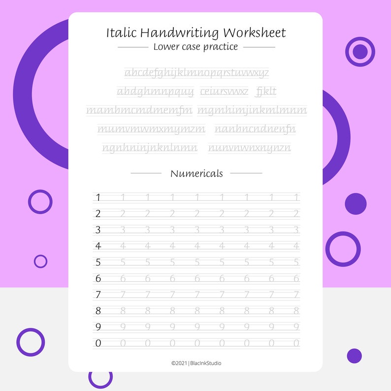 Italics Handwriting Worksheets Printable PDF Files US Etsy