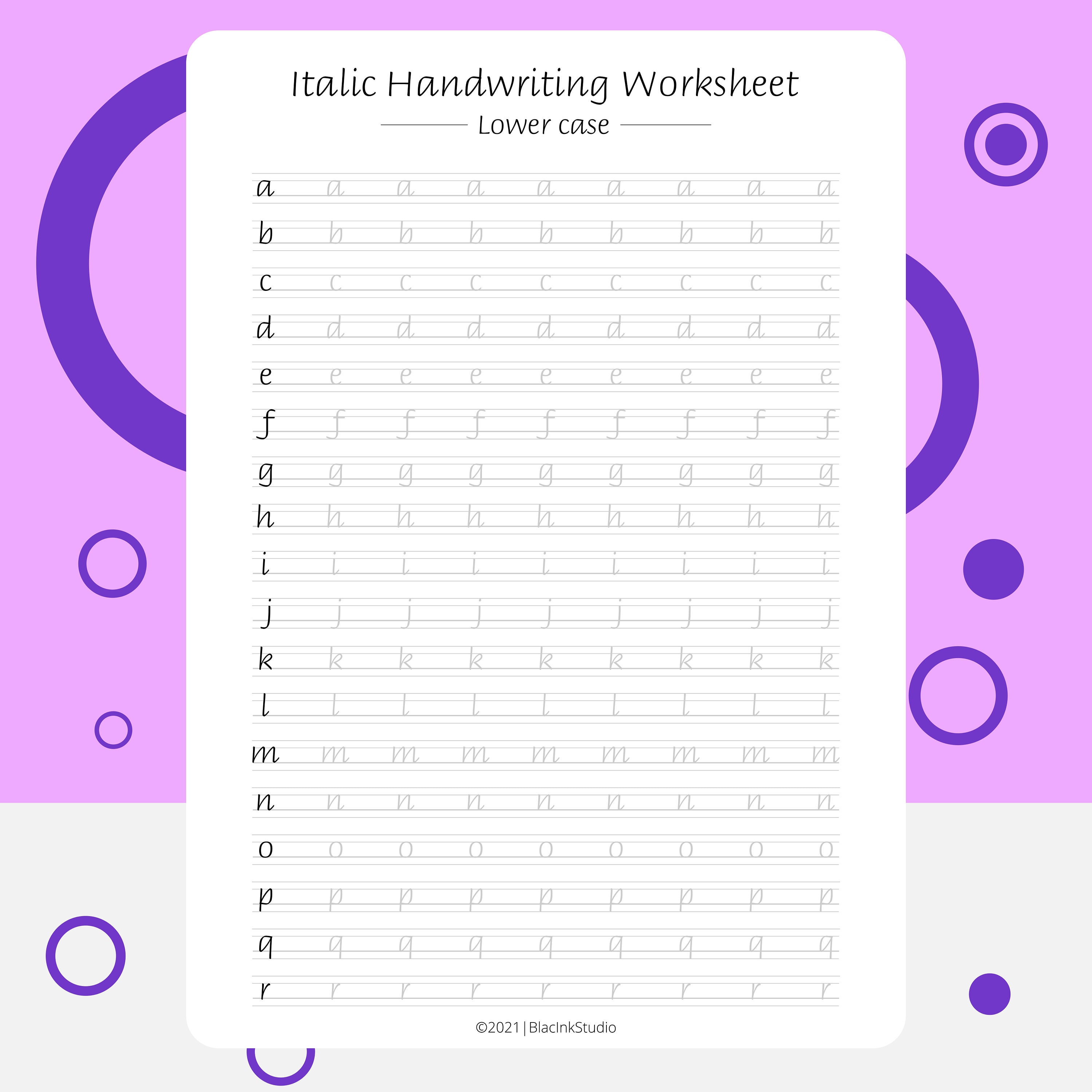 Italics Handwriting Worksheets Printable PDF Files US Etsy