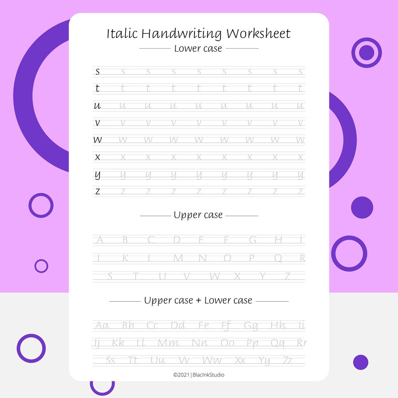 Italics Handwriting Worksheets Printable PDF Files US Etsy