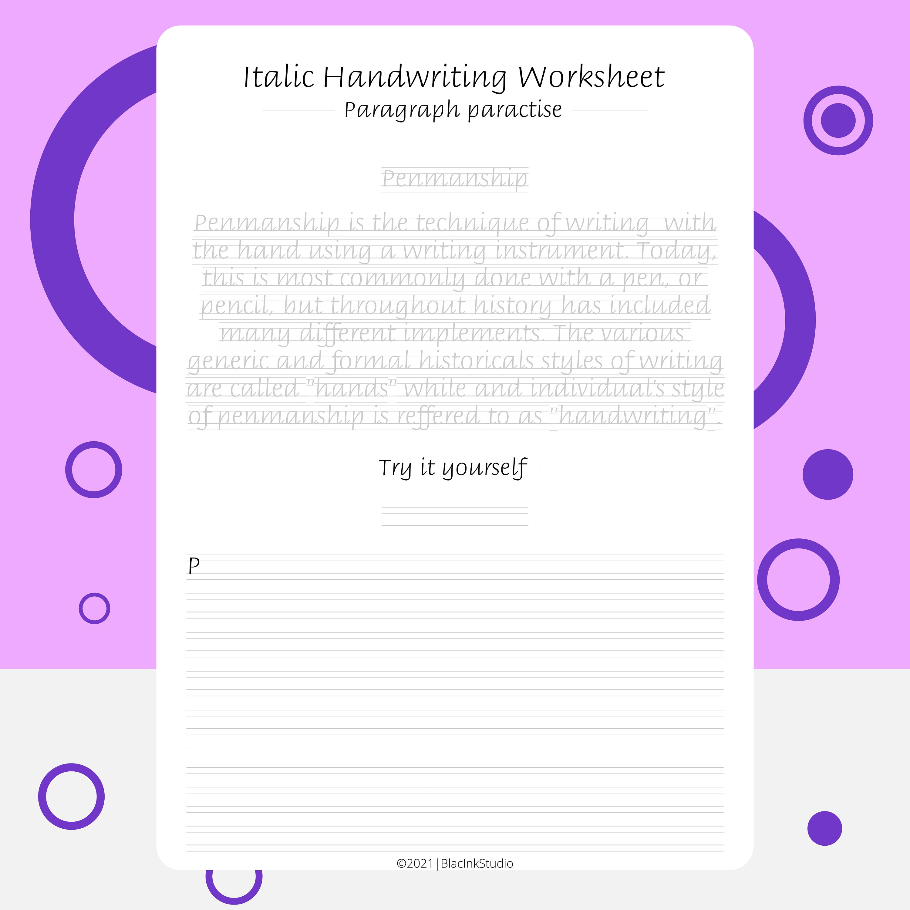 Italics Handwriting Worksheets Printable PDF Files US Etsy