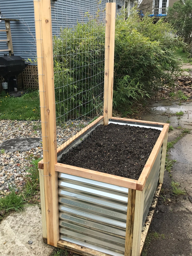 Steel Raised Garden Bed w/ Trellis Etsy