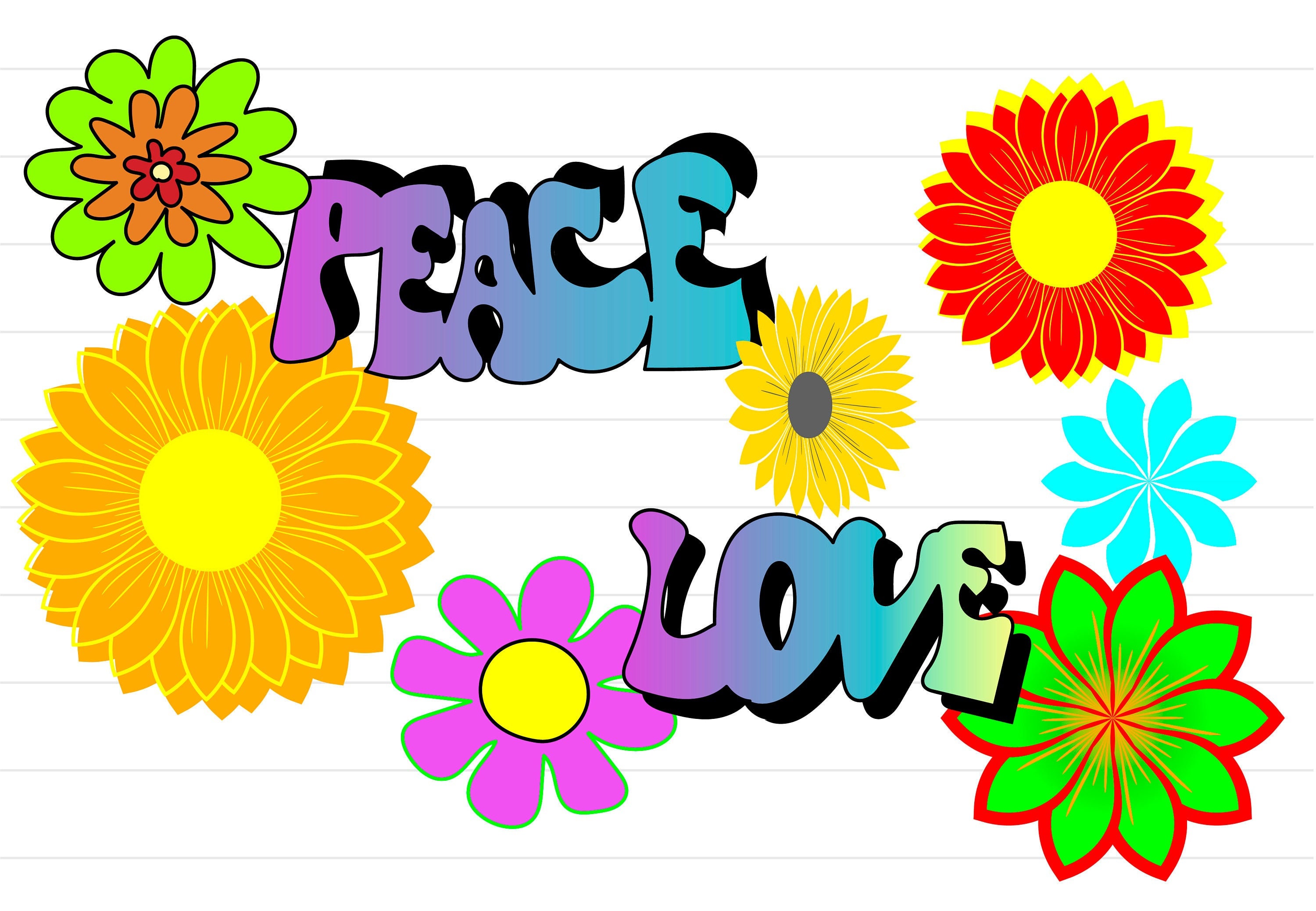 Groovy Flowers Svg, 60s-70s Retro Peace Love Flower Child Theme Bundle ...