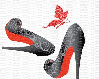 Zentangle Red Bottom Stiletto heels SVG PNG EPS Dxf Vinyl Cut File