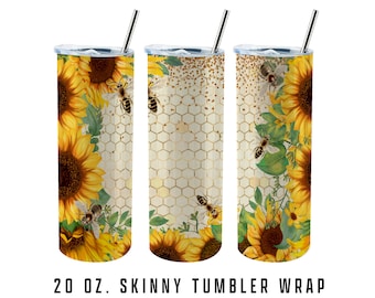 bee sunflower tumbler png,bee tumbler wrap,sunflowers 20oz tumbler wrap png