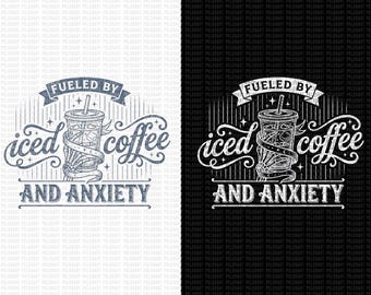 Fueled by Iced Coffee and Anxiety PNG, Vintage Boho T-Shirt Design, Skeleton Hand Coffee PNG, Sublimation Digital Download, Cricut SVG Cut