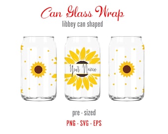 libbey glass svg, sunflower beer can glass svg, libbey glass can wrap svg, 16 oz beer can glass wrap, floral coffee glass can
