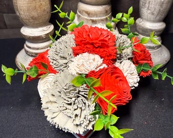 Scarlet & Gray Wood Flower Box | Ohio Inspired Floral Arrangement | Handmade Gift | Lasting Flowers | Game Day Decor
