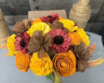 Handcrafted Sola Wood Flower Bouquet | Autumn Farmhouse Decor