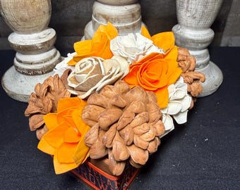Cleveland Browns Wood Flower Centerpiece | Browns Fan Decor | Handmade Football Floral Arrangement | Orange & Brown Home Décor | Unique Spor