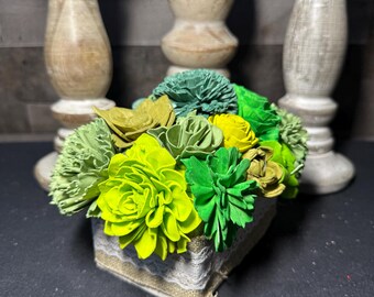 Green Sola Wood Succulent Arrangement | Rustic Farmhouse Floral Decor