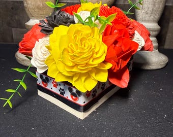 Disney Inspired Wood Flower Box | Mickey Inspired Floral Arrangement | Red Yellow Black Centerpiece | Sola Wood Flowers | Disney handmade