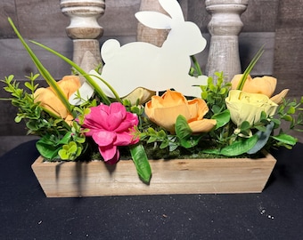 Easter Bunny Sola Wood Flower Arrangement | Rustic Spring Table Centerpiece