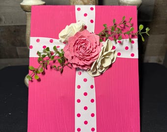 Pink Floral Cross Wall Decor | Christian Canvas Art | Faith-Based Home Decor | Handmade Wood Flower Cross | Gift for Her | Religious Wall Ar