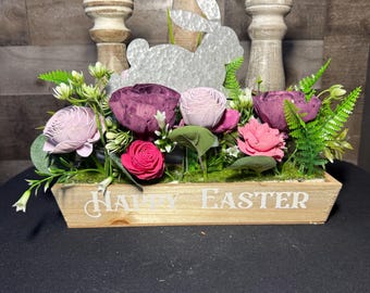 Handmade Sola Wood Flower Easter Centerpiece – Rustic Bunny Decor