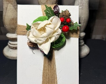 Rustic Cross Wall Decor with Wooden Flowers | Christian Home Decor | Farmhouse Wall Art | Wood Flower Cross | Religious Gift | Neutral Wall