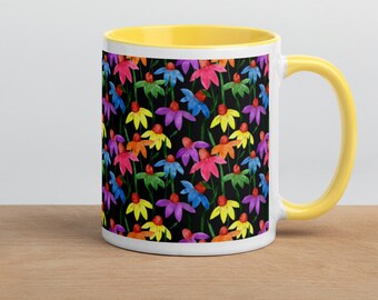 Vintage Style Daisy Mug, Retro style floral, Spring mug, House warming, Girl friend gift, Wife gift, Free shipping, Anytime gift, Coffee Tea