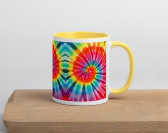 Tie Dye Mug, Boho, Hippy, Retro, Coffee Tea, House warming, Gift idea, Colorful, Choose color inside, Free Shipping, Cheerful mug, Summer.