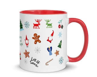Christmas Holiday Mug, Doodle cup, Let it snow mug, Stocking stuffer, Free Shipping, Christmas mug, Hot Chocolate cup, Gift idea.