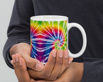 Tie Dye Mug, Boho, Hippy, Retro, House Warming, Free Shipping, Choose color handle and inside, Summer of love.