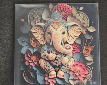 Imagen de arte moderno del Señor Ganesa/Tanjavur de la Diosa Gaja Lakshmi Imán de acrílico para refrigerador Regalo de inauguración de la casa, regalo de devolución de Pooja