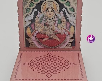 Soporte para diya pequeño Lakshmi Kolam hecho a mano/Artículo de decoración para Pooja: regalo de inauguración de la casa, decoración para Pooja, regalo de devolución para Pooja