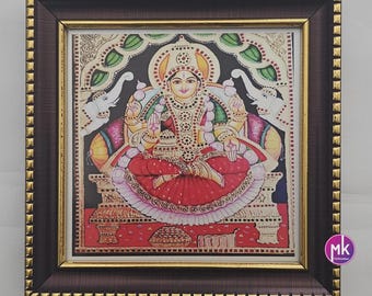 Foto de pintura estilo Tanjore de la diosa Gaja Lakshmi con marco. Regalo de inauguración de la casa, regalo de devolución de Pooja, regalo de devolución de boda.