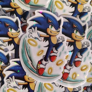 Blue Hedgehog Vinyl Holo Sticker | Double sided/Anime/Videogame/Star/ Holo Sticker
