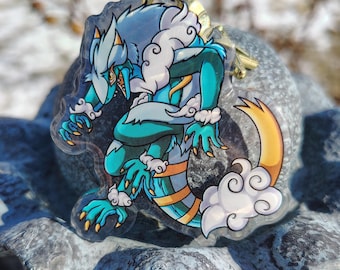 Storm The Hybrid Sergal Acrylic Charm | Raincloud/ Blue/Fursona/ Glitter/ Furry/ Creature Keychain