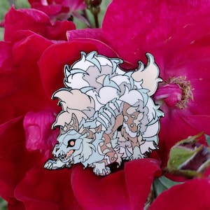 Cherry Blossom #25 | Fursona Pin Zombie Skully Adopt/ Mythical White Pink / Furry Kitsune Creature Enamel pin