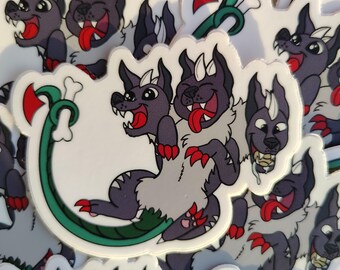 Mythical Cerberus Vinyl Sticker | Three Headed/ Furry/ Hell Hound/ Creature/Hybrid/Glossy Sticker