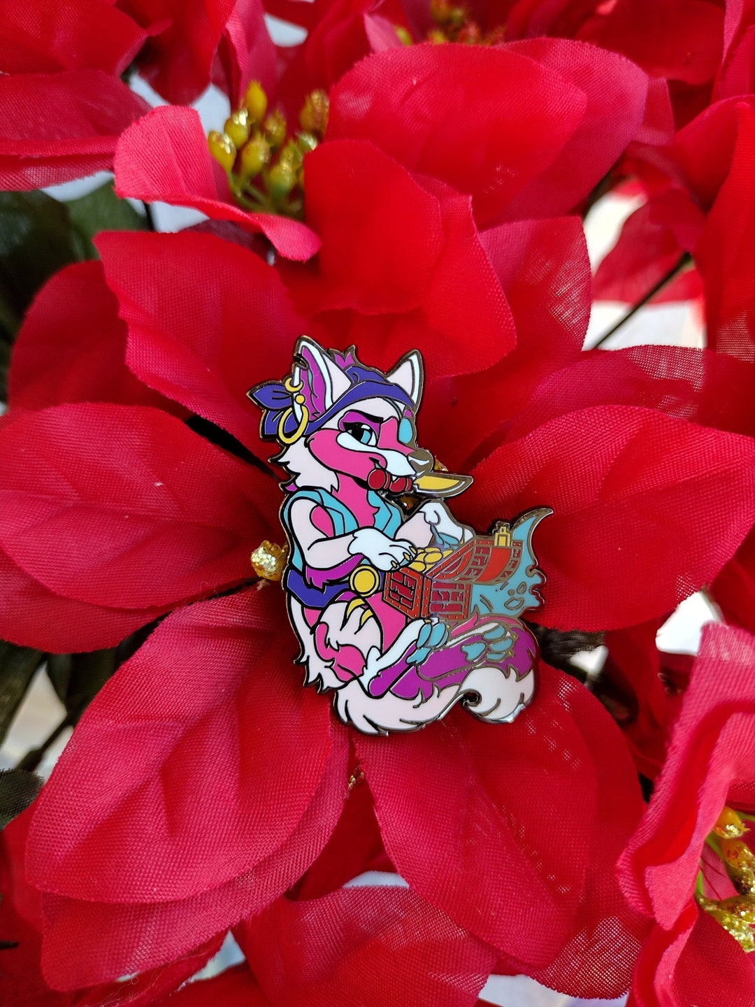 Ruby Creature Ruby #20| Fursona Pin Pirate Fox Adopt- Colorful Sea Canine / Pink Ruby ...