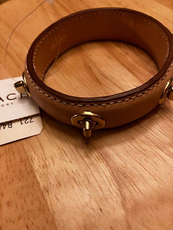 Coach Natural Leather Brass Turnlock Bracelet - Etsy