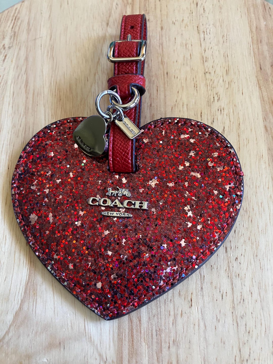 Coach Heart Ruby Red Glitter Luggage Handbag Tag Purse Charm  display picture 2