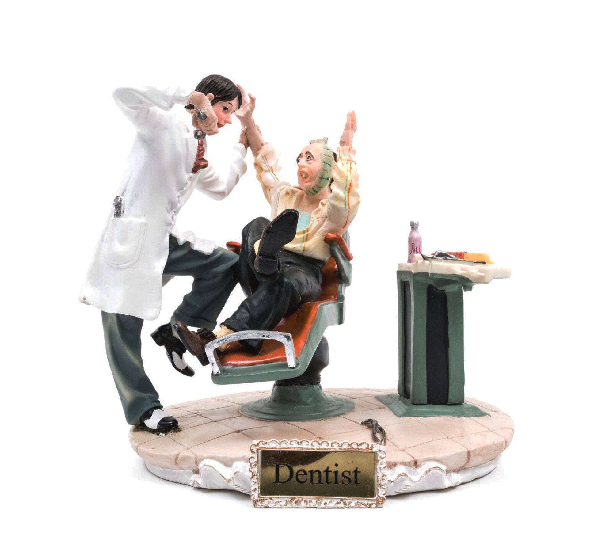 Decorative Art Figurine Statue of Male Dentist Performing an Extraction