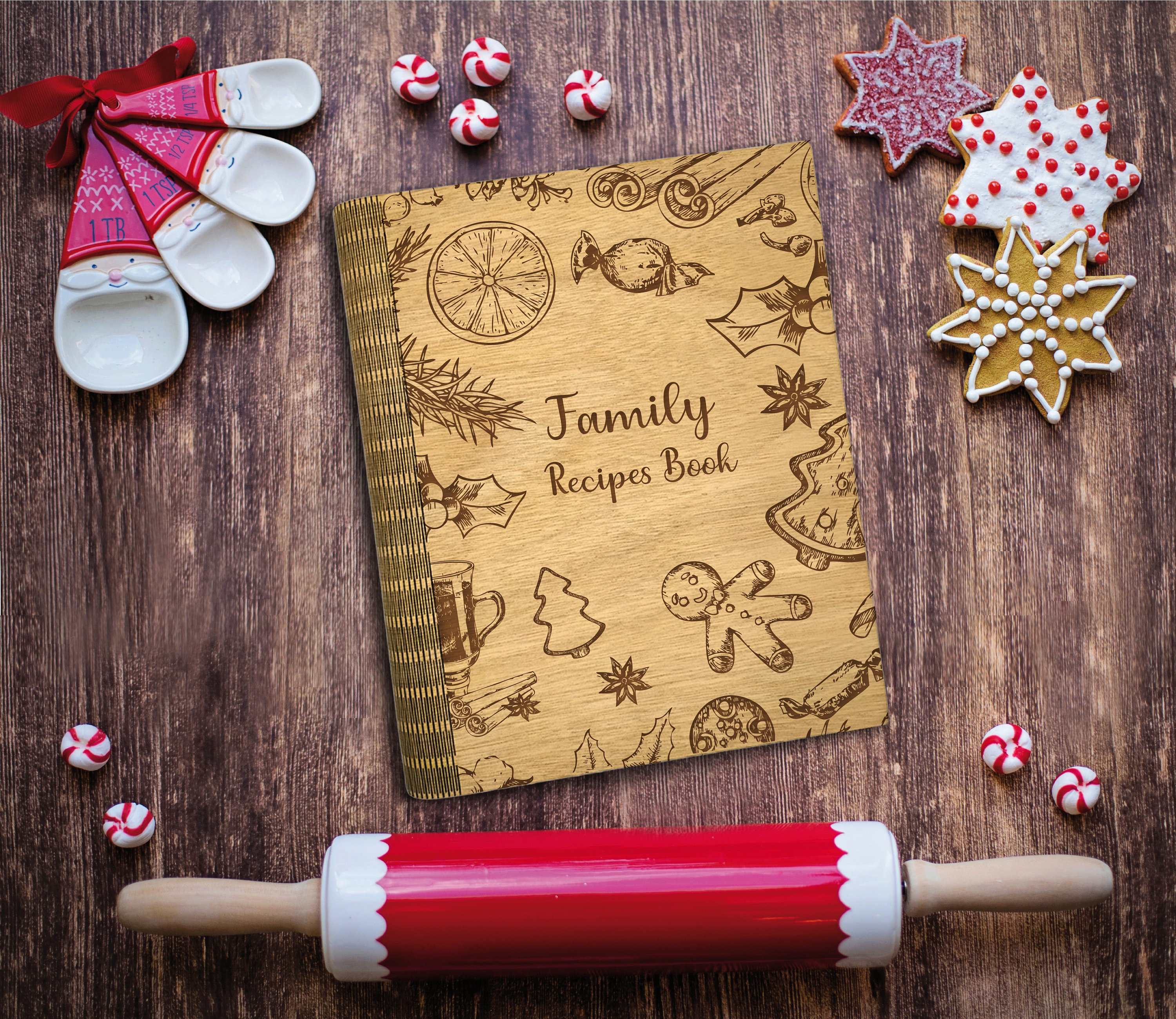 Christmas Recipe book /Wooden Recipe Book /Personalized Etsy