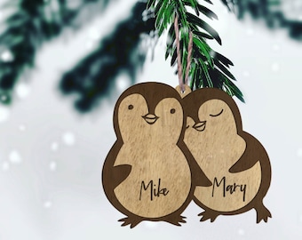 Penguins in love  personalized wood ornament  couples ornament  Xmas gift for couple  wood ornament customized