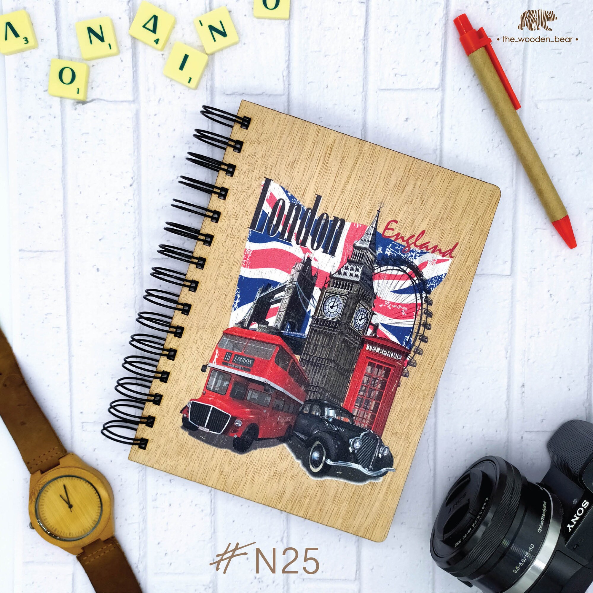 Wooden notebook /London notebook /Handmade /Journal Etsy