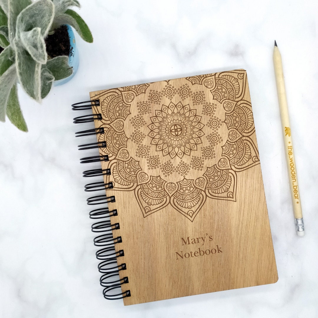 Mandala Journal Customized Journal Cover, Wood Notebook, Personalized
