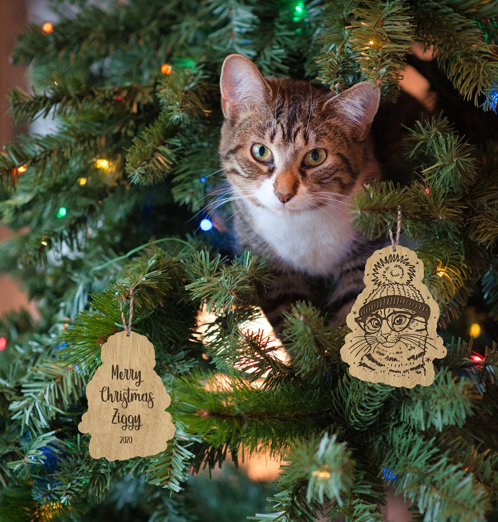 Custom Cat Wood Ornament Christmas Holiday Love Pet Etsy