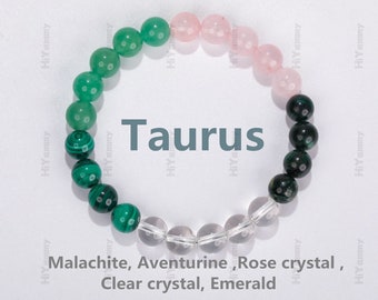 Taurus Zodiac Crystal Bracelet Green Aventurine Rose Quartz Tiger Taurus Zodiac Crystal Bracelet Green Aventurine Rose Quartz Tiger