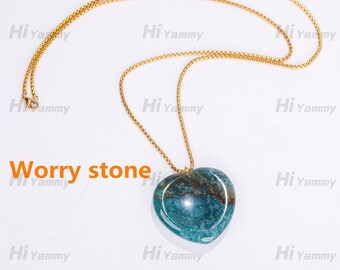 Crystal Worry Stone Necklace ,Heart Worry stone,Healing Crystals,Inner Peace Meditation Crystal Worry Stone Necklace,Stress relief necklace.