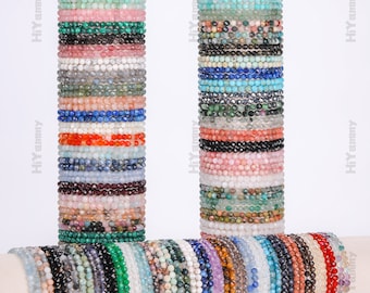 3mm Facet Round Beads Bracelet,Stretch Beaded Bracelet,Stacking Bracelet,Healing Crystal Bracelet,Handmade, Bracelet For Men Women Gift