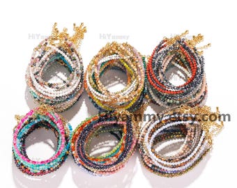Natural Gemstone Faceted Beads Bracelets  3mm Adjustable Chain Beaded Bracelet , Healing Crystal Bracelet Dainty Jewelry Fashion Gifts