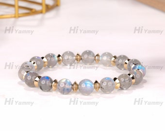 8 mm, pulsera de labradorita, pulsera con cuentas, regalos para ella, pulsera de cristal curativo, pulsera de cuentas redondas, regalo para esposa, protección energética.