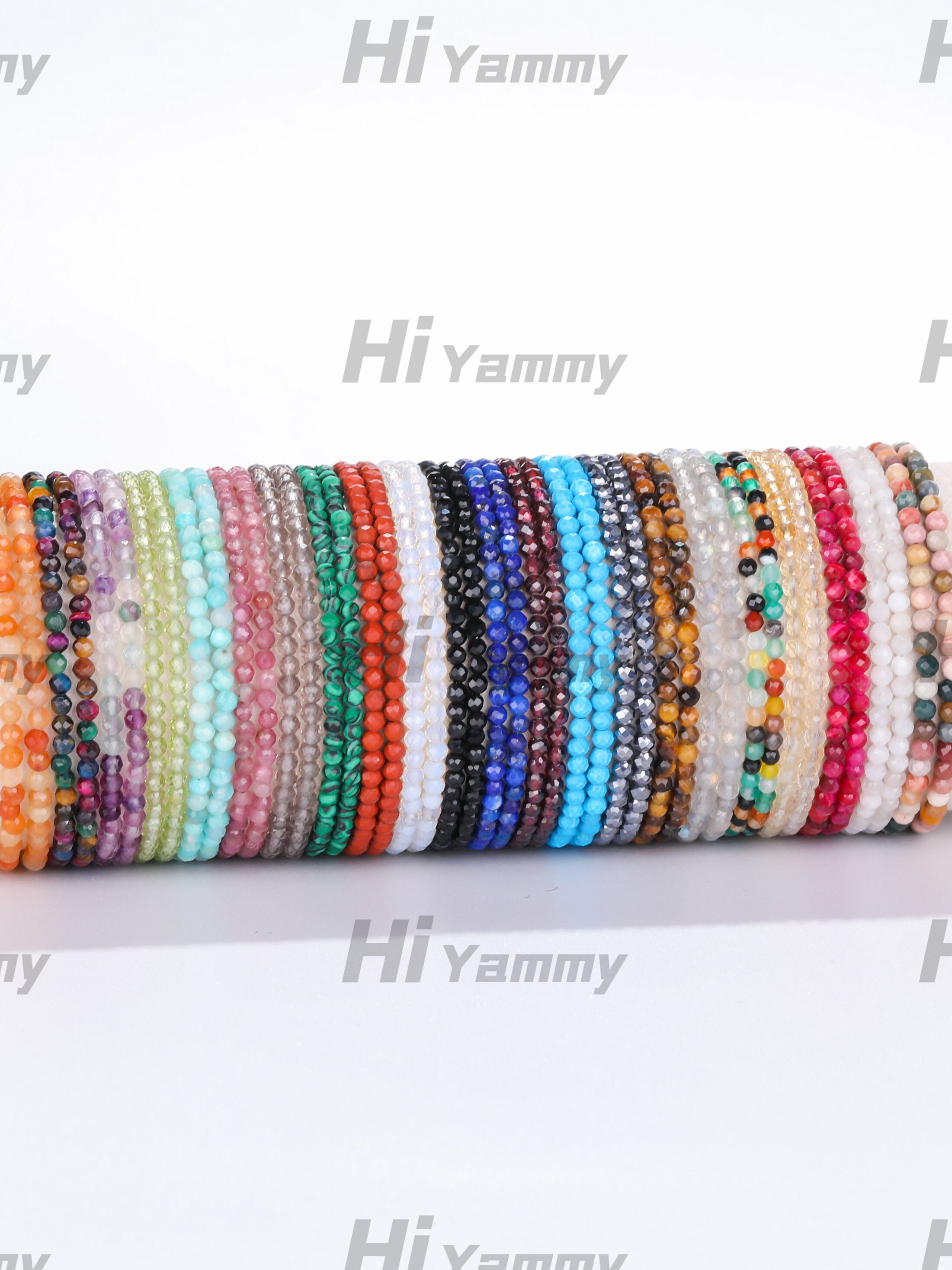 Bracciale Elastico In Pietre Naturali 4 Mm Per Donna, Quarzo Rosa E Altre Gemme, Regalo Per Compleanno E Festa Della Mamma - 6