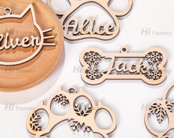 Christmas Wood decor Christmas Tree Holiday Baubles Personalized Gifts Ornament Laser Cut Names Pet Dog Cat PAWS Custom Gift Tags with Name